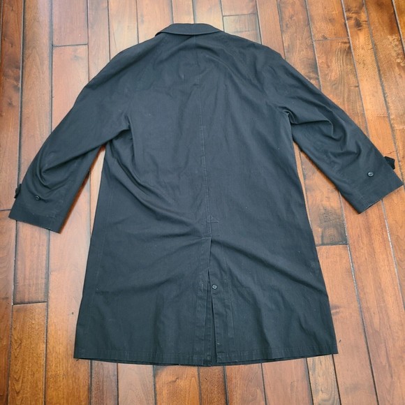 VTG London Fog Maincoats Black Trench Coat Calibere Cloth Reeves Men's 42 Long - Picture 2 of 10